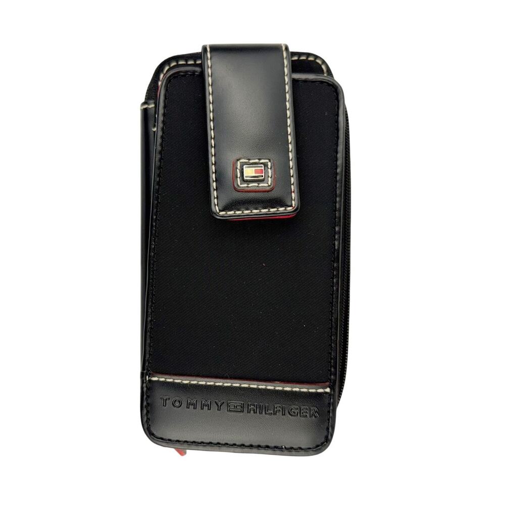 Vintage Tommy Hilfiger Black Leather Fabric Light Compact Y2K Phone Case Wallet